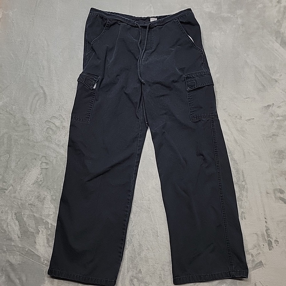 VTG D'Mode Classics Pants Mens S Black Cargo Drawstring Baggy Skate Made In USA